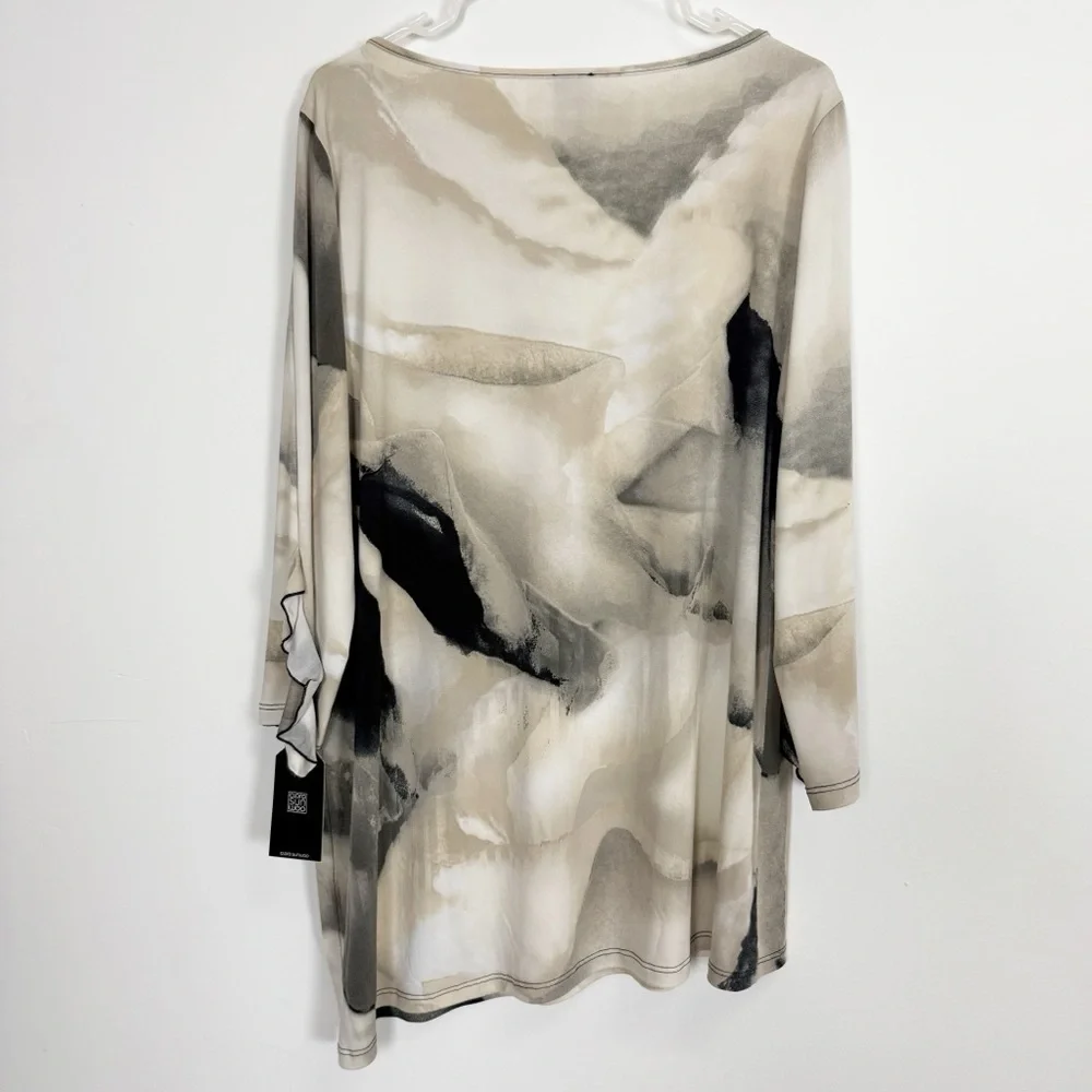 Clara Sunwoo Tunic Womens XL Black Beige 3/4 Sleeve Asymmetrical Hem NWT